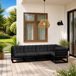 Garden Lounge Set 5 Piece Outdoor Furniture with Cushions Black Pinewood