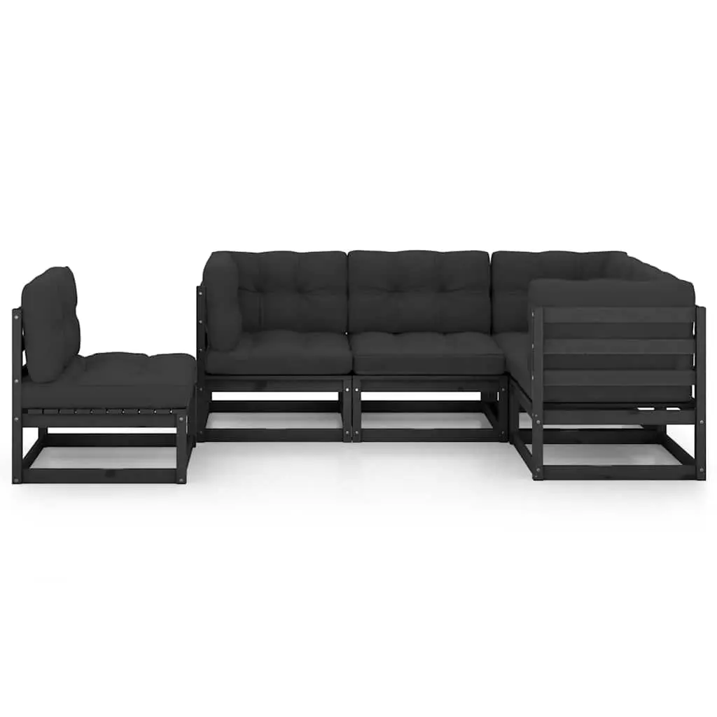 Garden Lounge Set Outdoor Furniture 5 Piece Modular Black Cushions
