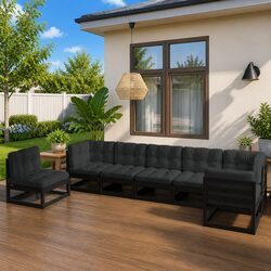 Garden Lounge Set: 7 Modular Pieces in Black Pinewood