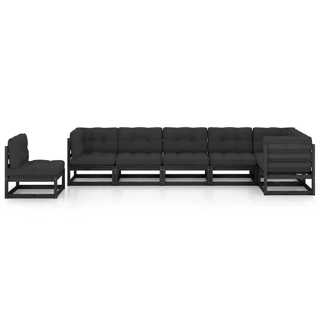 Garden Lounge Set Outdoor Furniture 7 Piece Modular Black Pinewood