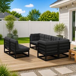 7 Piece Modular Garden Lounge Set - Black Solid Pinewood