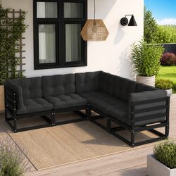 5-Piece Modular Garden Lounge Set with Cushions - Black