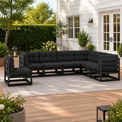 7 Piece Lounge Set with Cushions: Solid Pinewood Construction