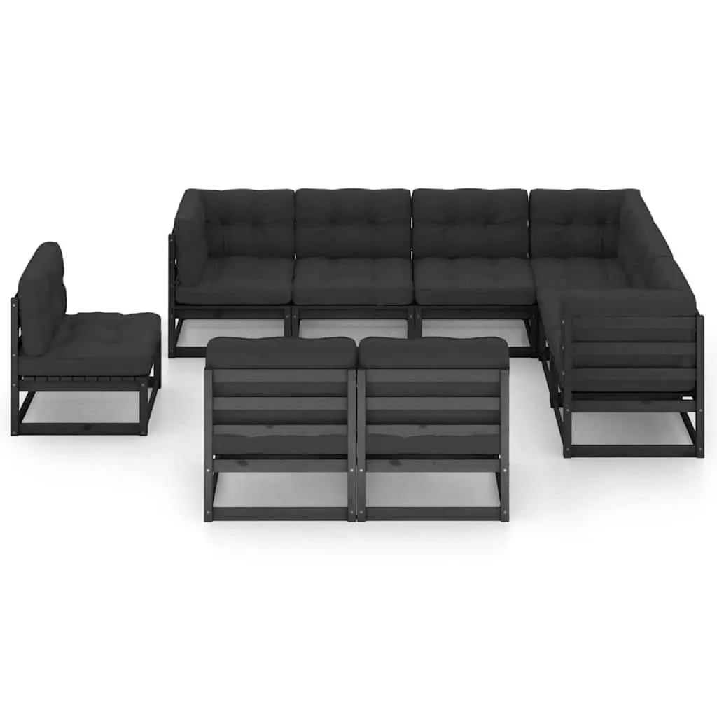 9 Piece Garden Lounge Set Outdoor Use Black Pinewood with Cushions