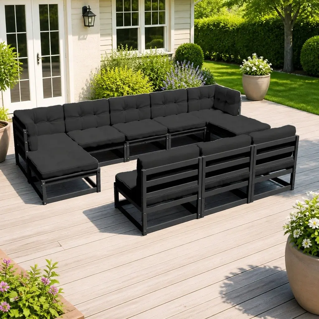 8 Piece Modular Outdoor Sofa Set for Garden or Patio with Cushions Black