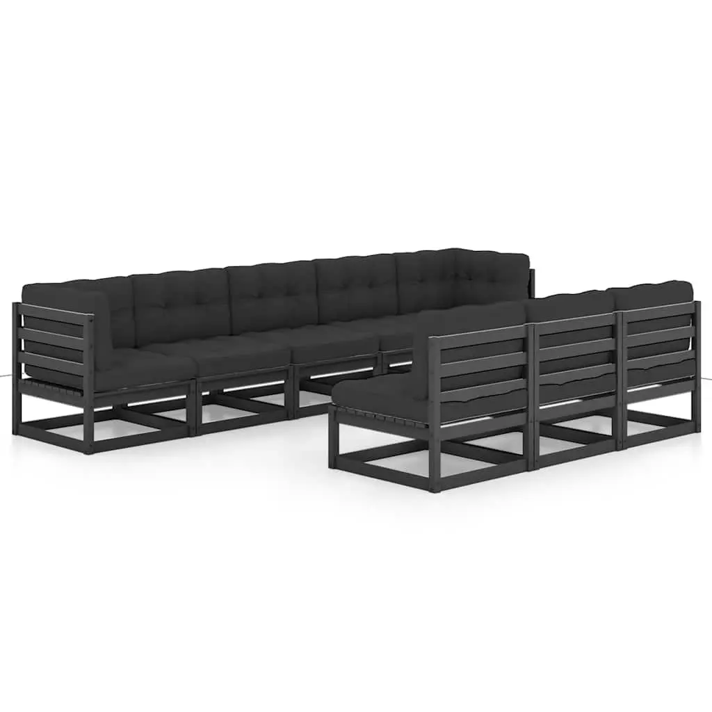 8 Piece Modular Outdoor Sofa Set for Garden or Patio with Cushions Black