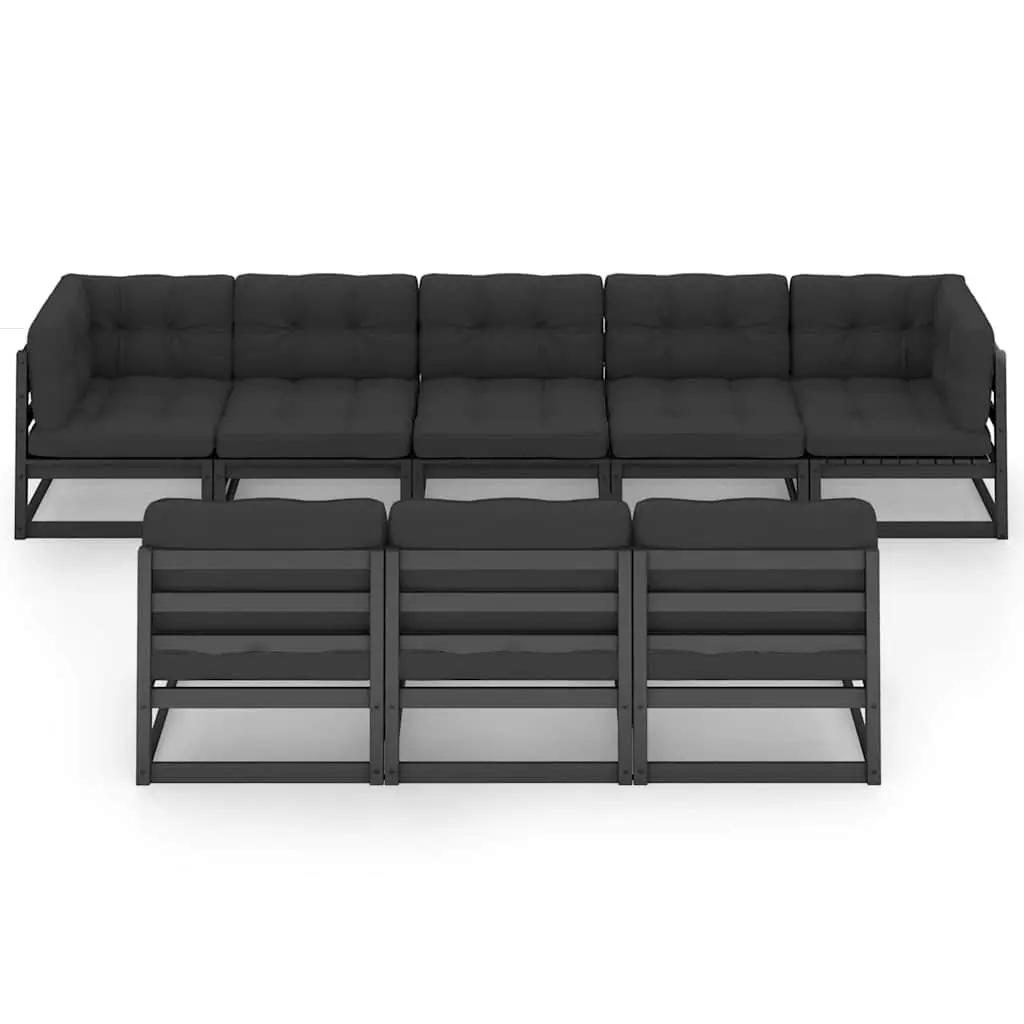 8 Piece Modular Outdoor Sofa Set for Garden or Patio with Cushions Black