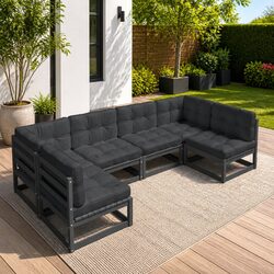 Fabulous Black Pinewood 6 Piece Garden Lounge Set