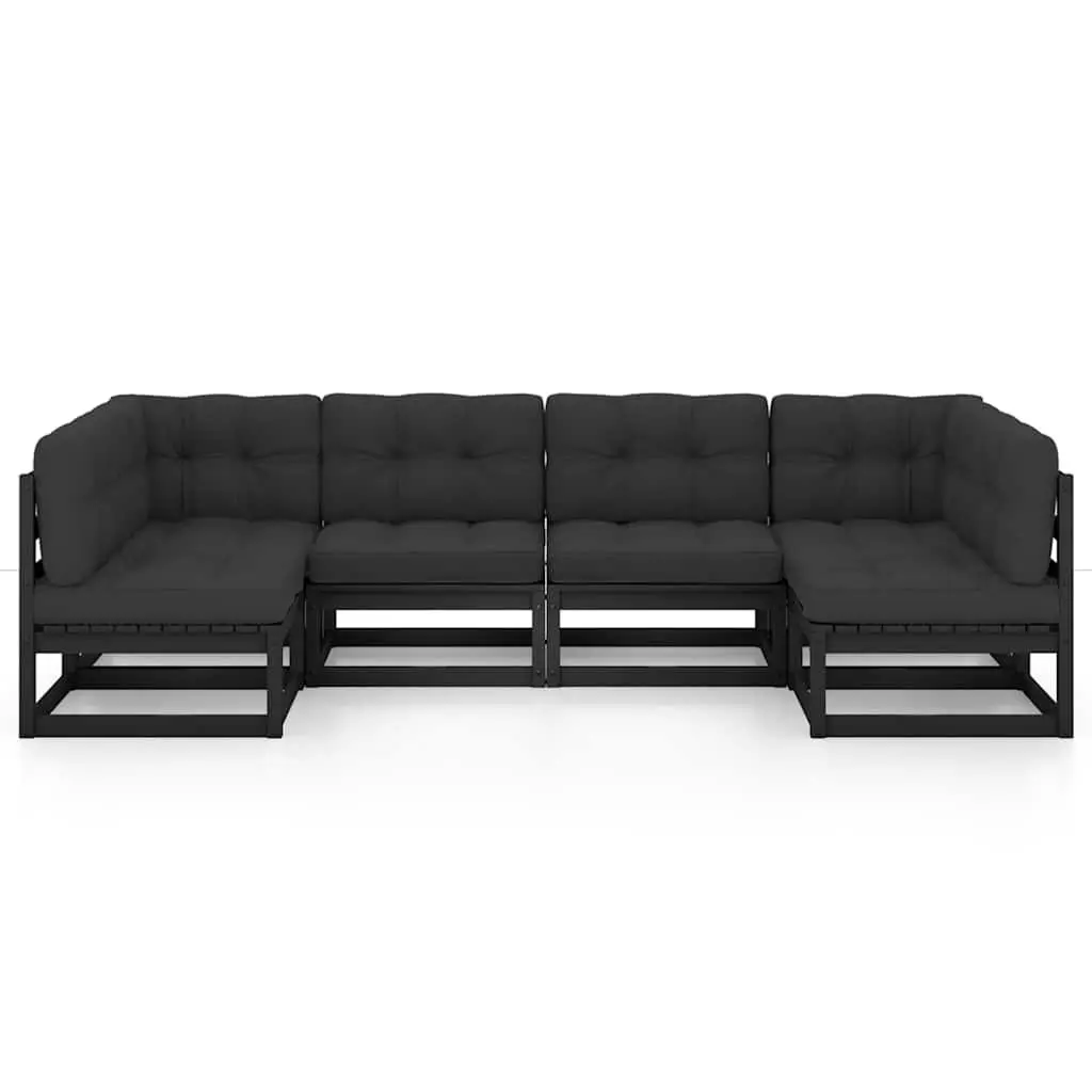 Garden Lounge Set 6 Piece Outdoor Furniture Black Pinewood with Cushions