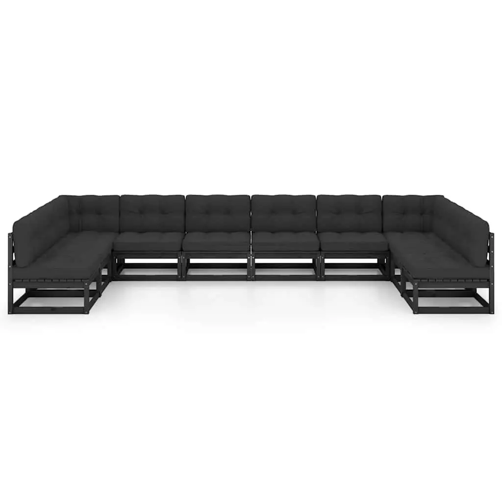 Garden Lounge Set Outdoor Furniture Black Solid Wood 10 Piece Sofa with Cushions