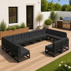 12-Piece Garden Lounge Set: Solid Pinewood, Cushions Included