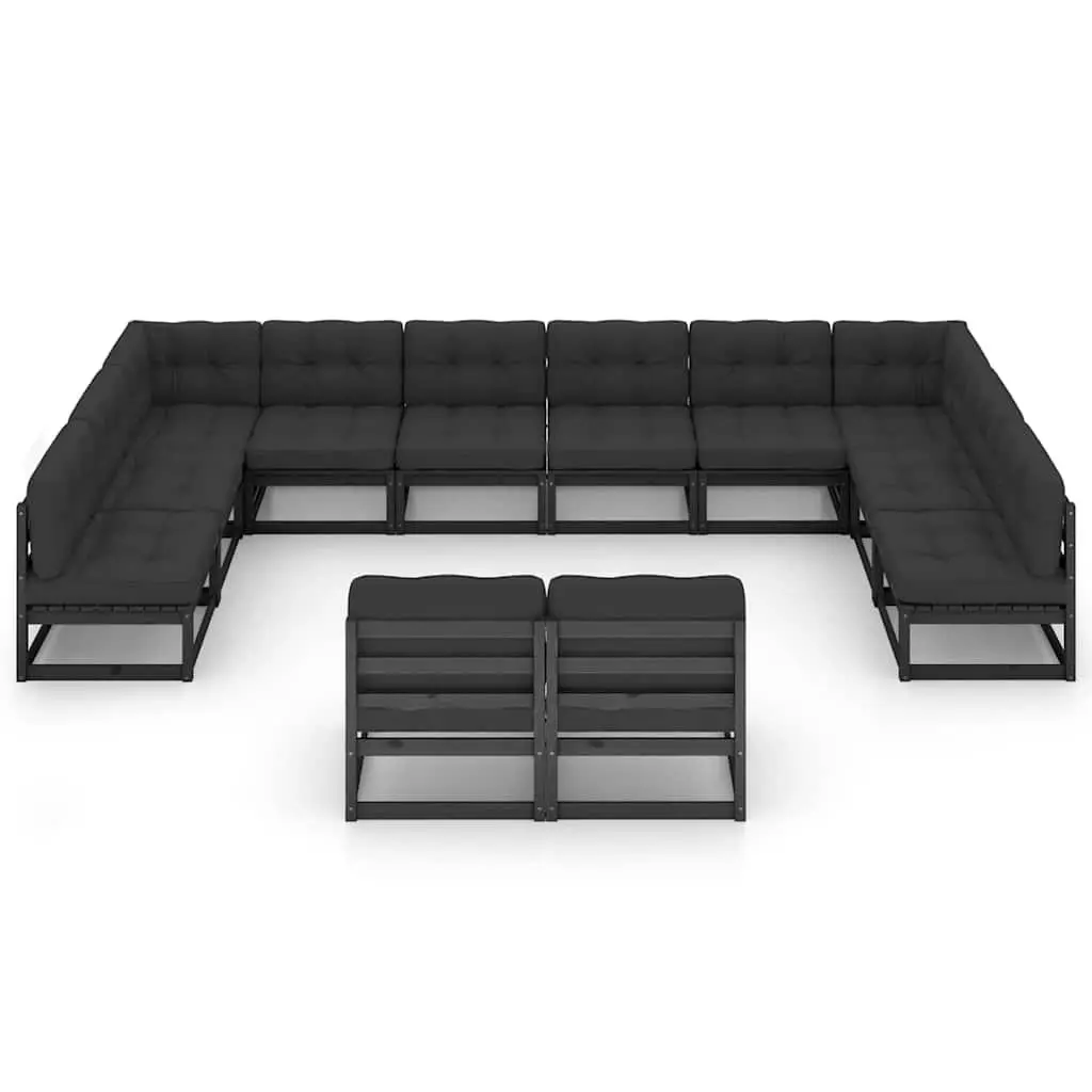 Garden Lounge Set Outdoor Furniture 12 Piece Pinewood Sofa with Cushions Black