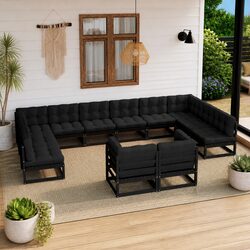 12 Piece Outdoor Lounge Set in Black with Cushions Included