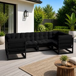 6 Piece Outdoor Lounge Set - Solid Pinewood, Black Finish