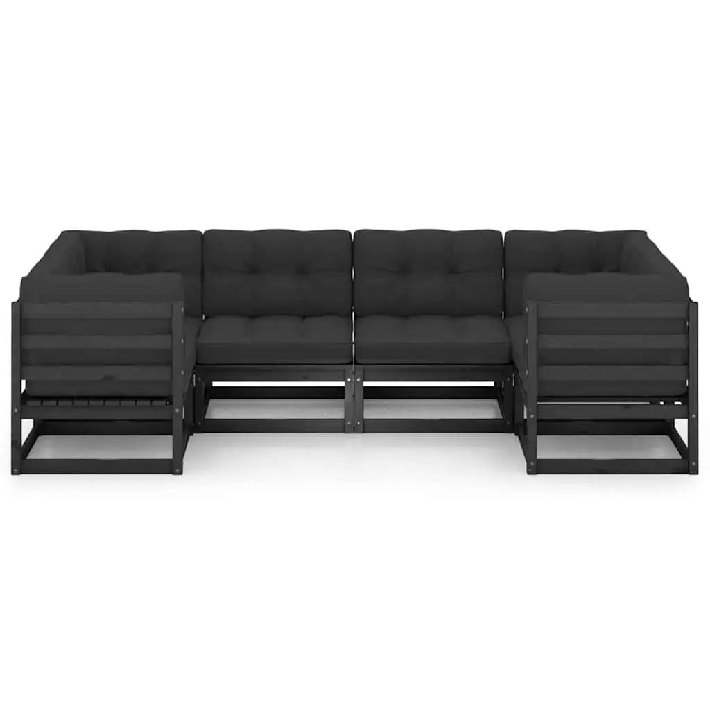 Garden Lounge Set 6 Piece Outdoor Furniture Black Solid Wood with Cushions