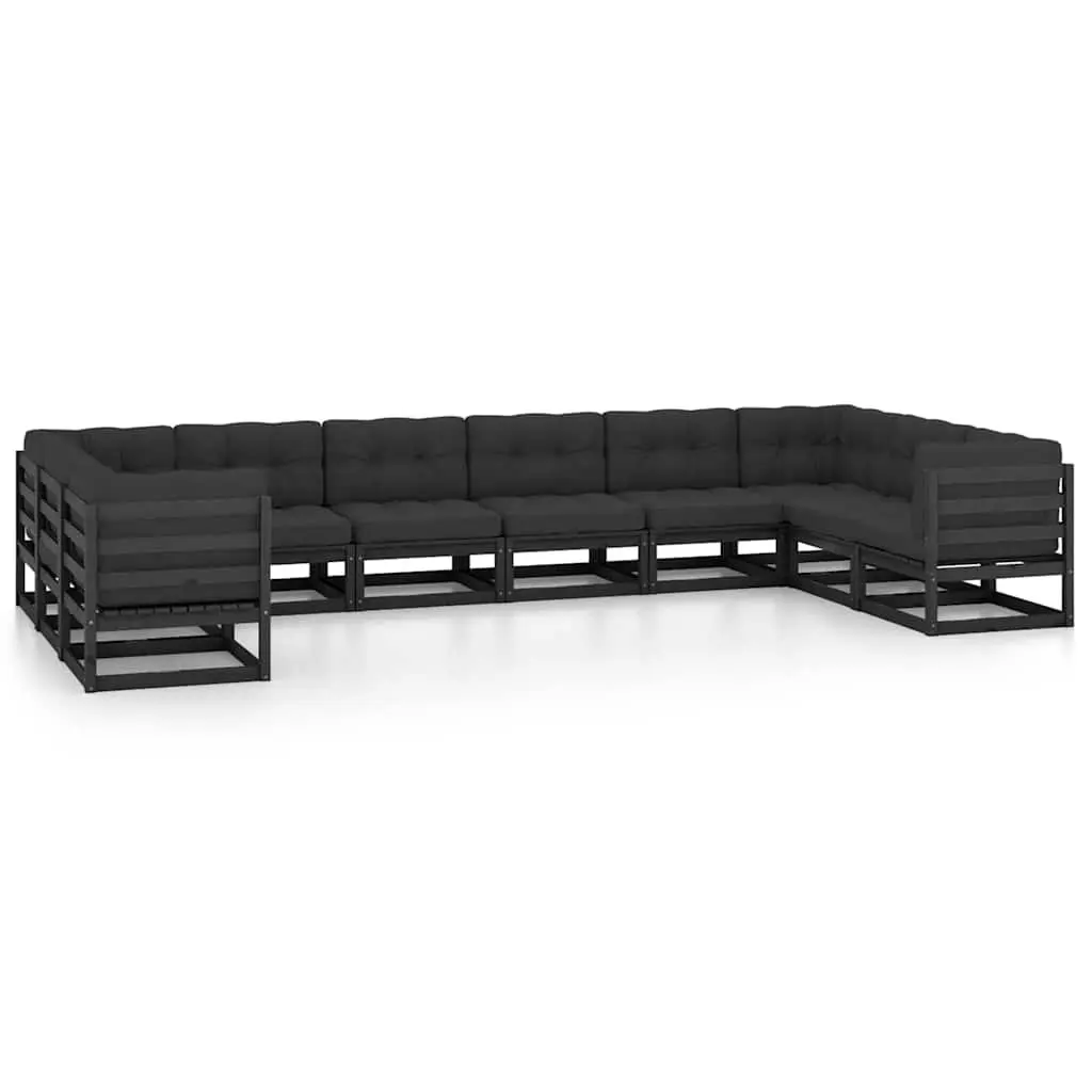 Garden Lounge Set Outdoor Furniture 10 Piece Black Solid Pinewood