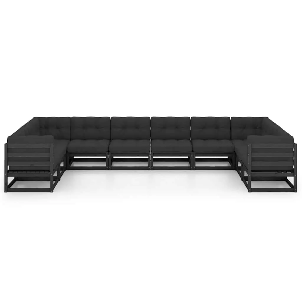 Garden Lounge Set Outdoor Furniture 10 Piece Black Solid Pinewood