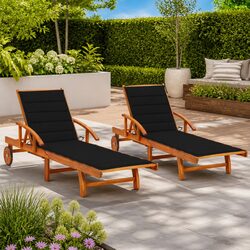 Sun Loungers 2 pcs with Cushions Solid Wood Outdoor Garden Patio Daybed Recliner