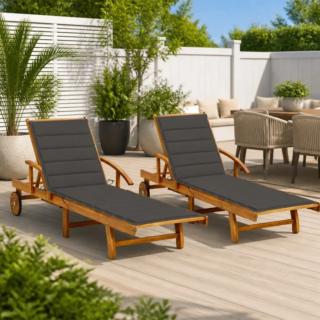 Sun Lounger Outdoor Garden Patio 2 pcs Adjustable Backrest Wheels Taupe