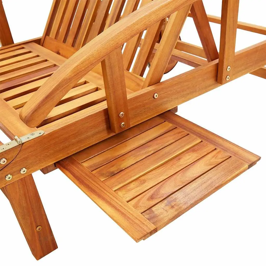 Sun Loungers 2 pcs with Table and Cushions Acacia Wood Outdoor Patio Daybed Set