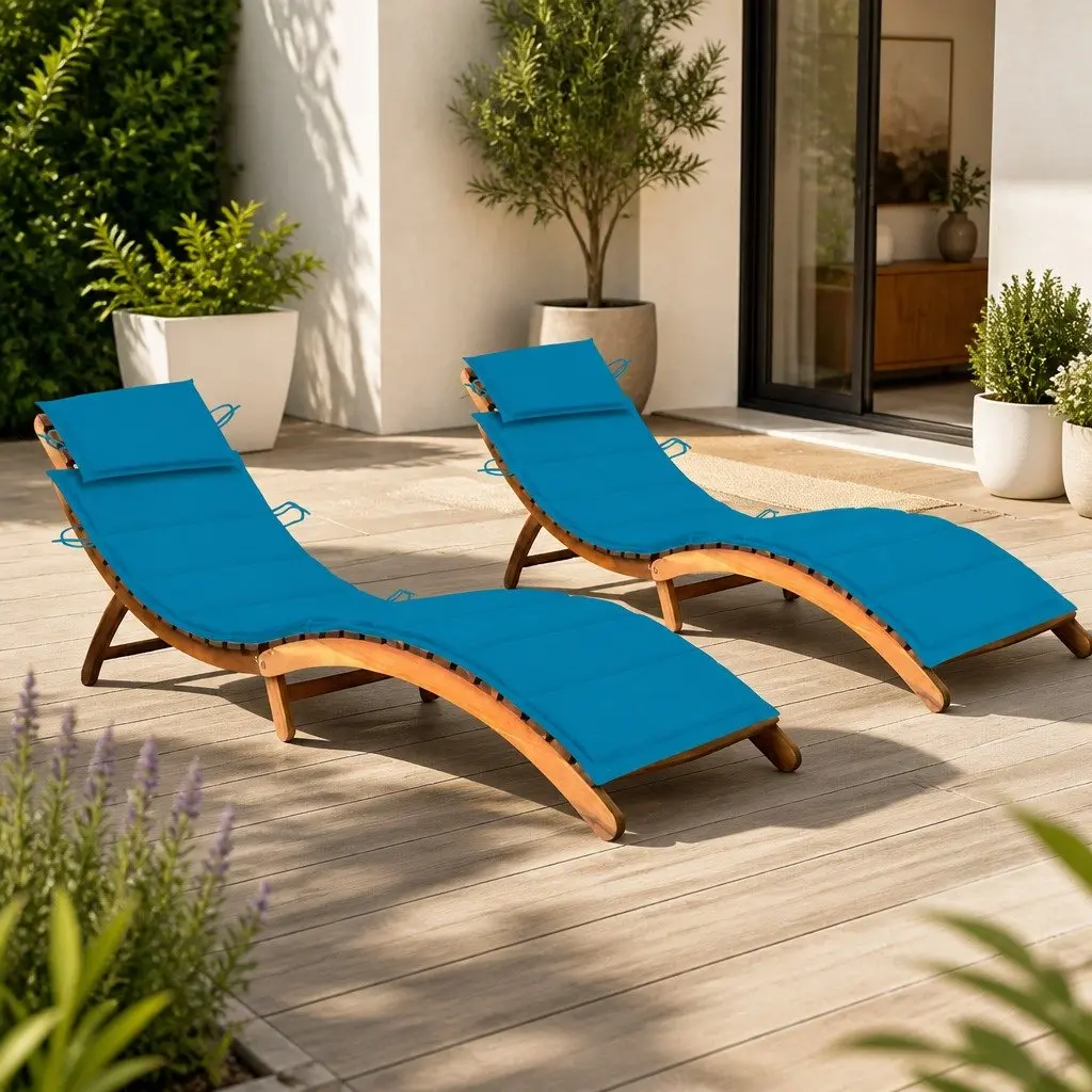 Sun Loungers for Patio Garden 2 Piece with Cushions Solid Wood Acacia
