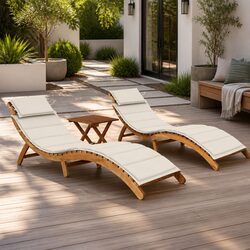 Sun Loungers Set 2 pcs with Side Table and Cushions Solid Acacia Wood Outdoor
