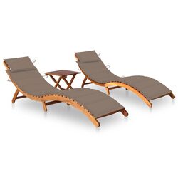 2-Piece Acacia Wood Lounger Set with Cushions and Side Table
