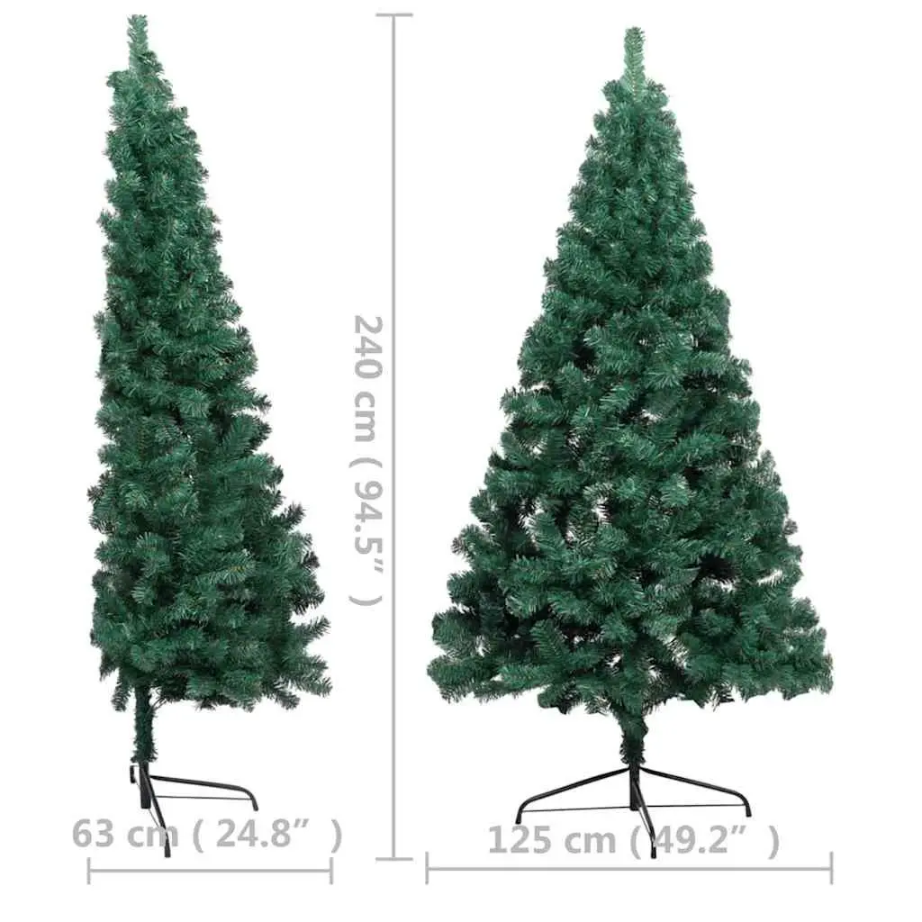 Artificial Half Christmas Tree for Seasonal Decoration 240cm Pre-lit LED Green PVC