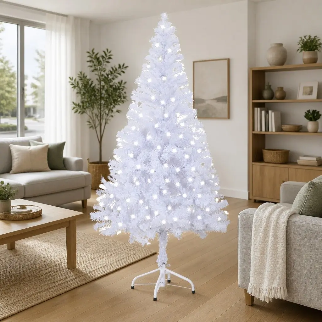 Artificial Christmas Tree Indoor 120cm White Pre-lit with LED Lights