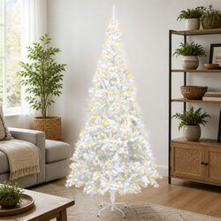 Artificial Pre-lit Christmas Tree 240cm White 1300 Branch Tips Holiday Decor