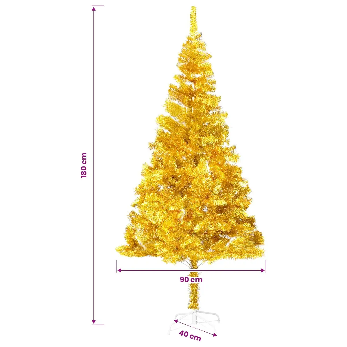 Artificial Christmas Tree for Holiday Decor 180cm Gold with LED Lights