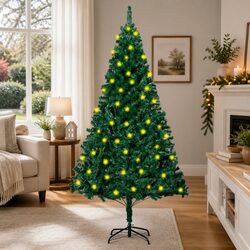 Artificial Pre-lit Christmas Tree Thick Branches Green 180cm Holiday Decor