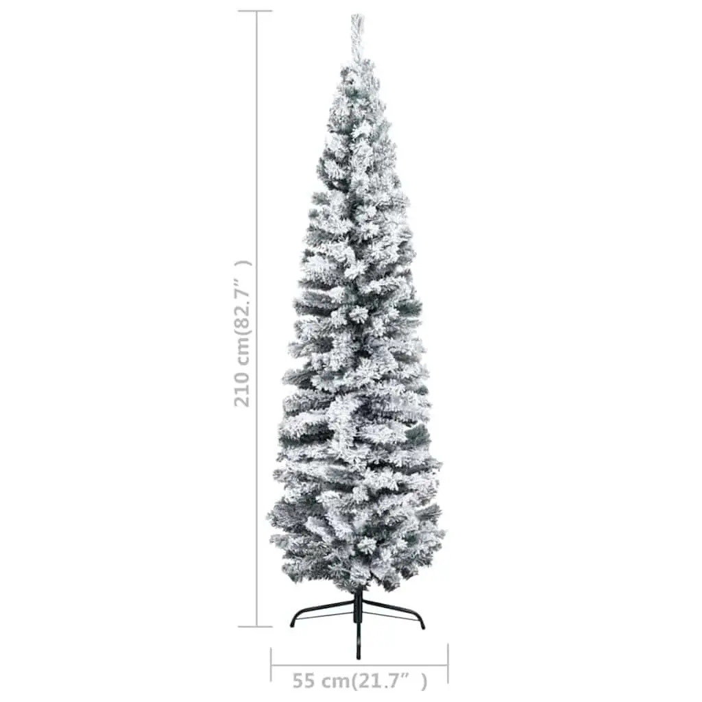 Slim Pre-lit Christmas Tree Green 210cm Flocked Snow Artificial PVC Holiday
