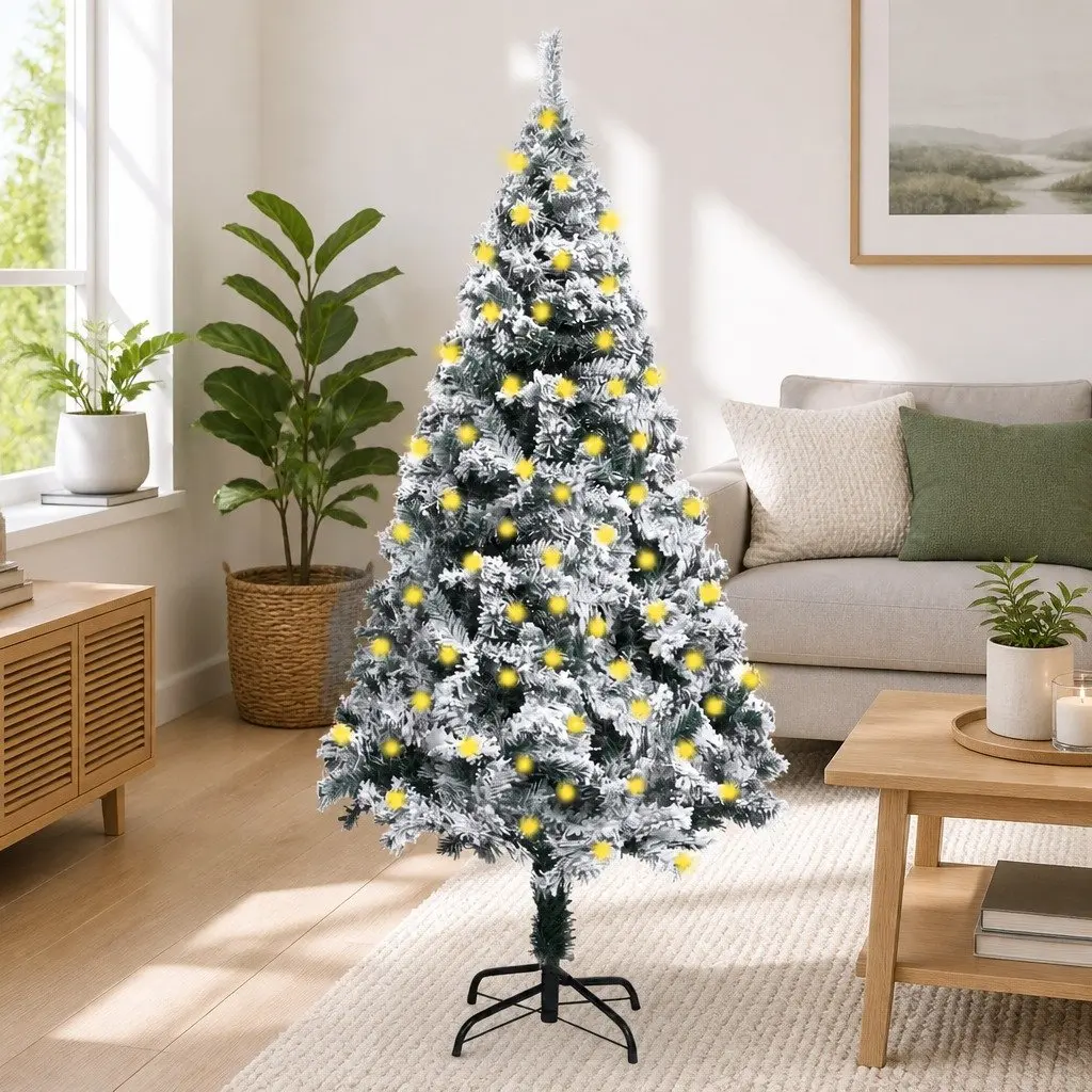 Artificial Christmas Tree Flocked Snow Green 180cm Holiday Decoration