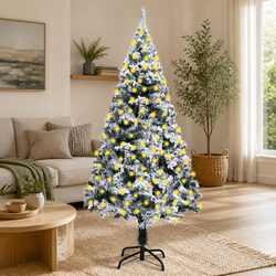210cm Flocked Green Christmas Tree with Metal Stand