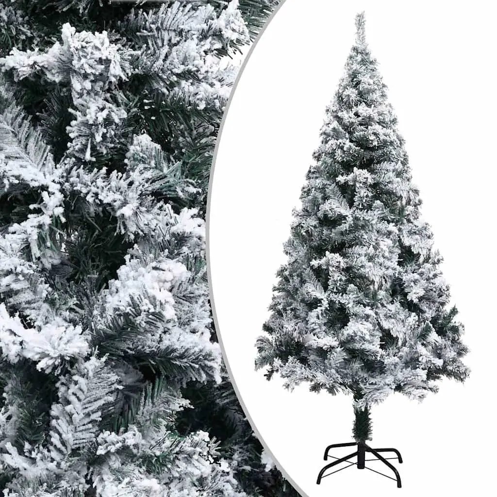 Artificial Christmas Tree Pre-lit Flocked Snow Green 210cm Holiday Decoration