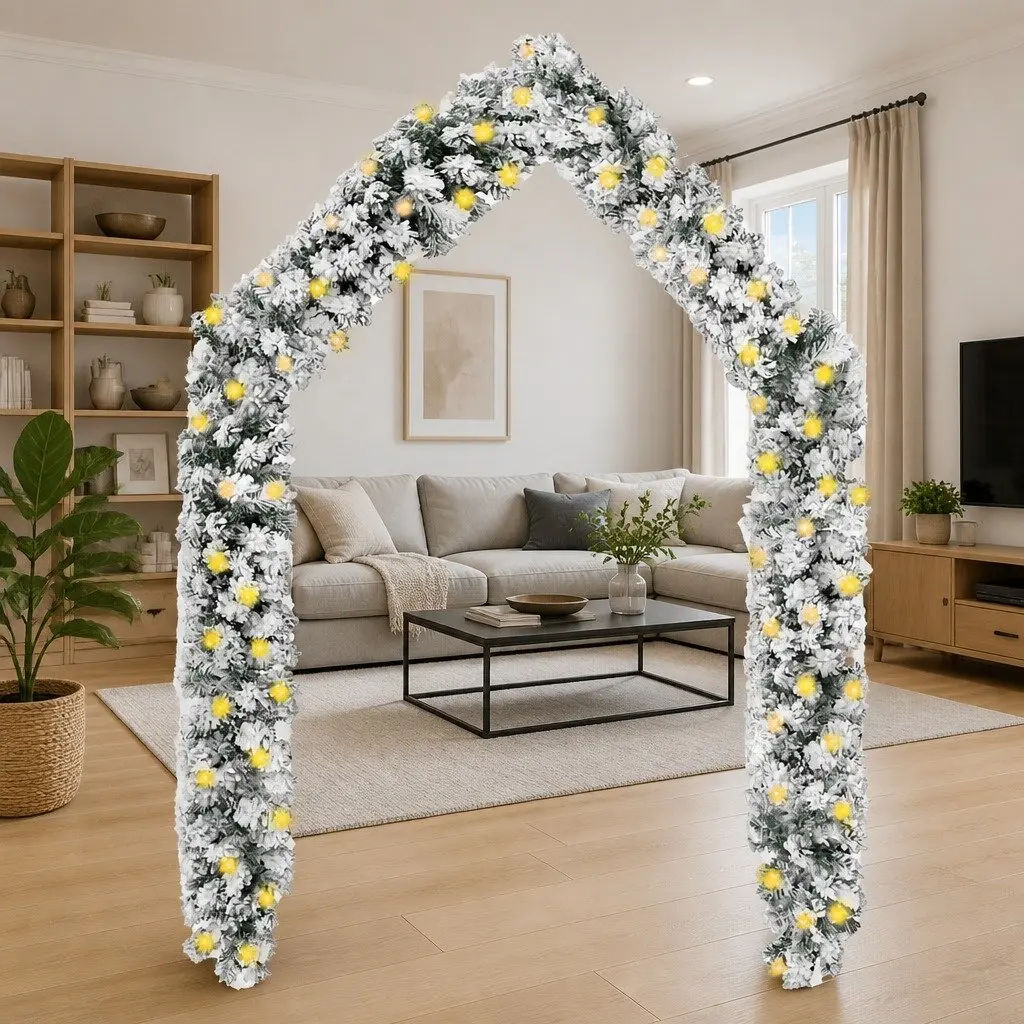 Christmas Garland with LED Lights Flocked Snow Green 10m PVC Holiday Decor