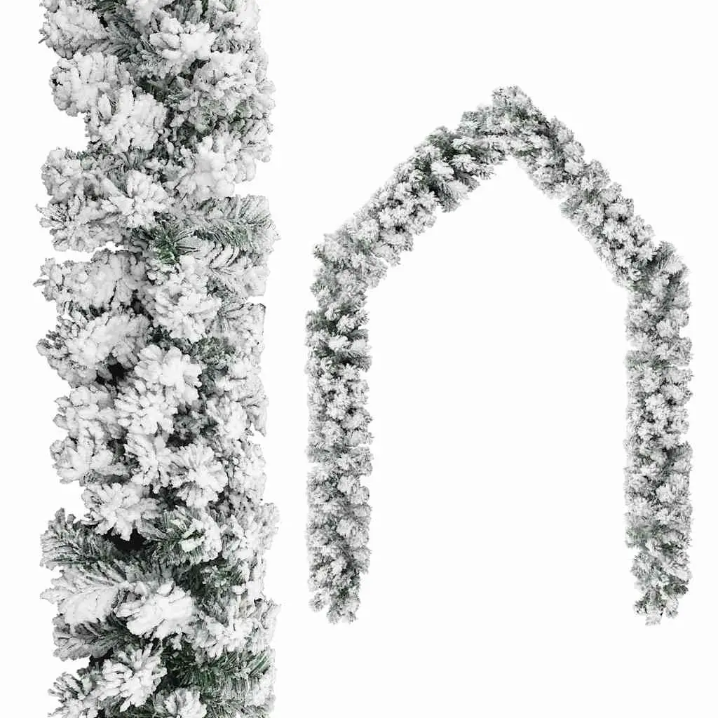 Christmas Garland with LED Lights Flocked Snow Green 10m PVC Holiday Decor