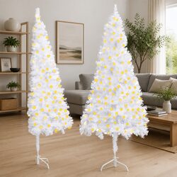 240cm White Corner Artificial Christmas Tree with LED Lights