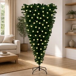 Upside-Down Artificial Pre-lit Christmas Tree 150cm Green Adjustable Branches