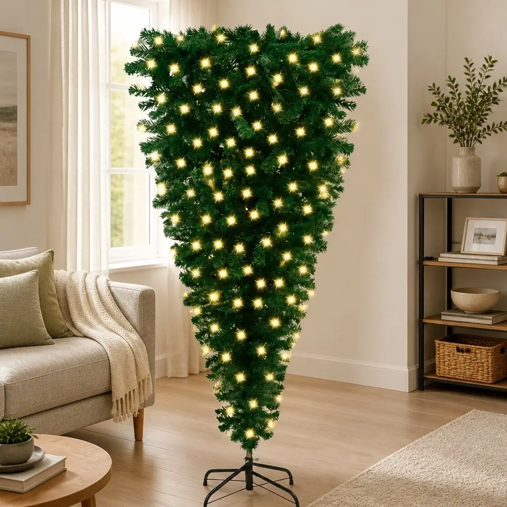 Upside-Down Artificial Christmas Tree Green 180cm Holiday Seasonal Decor