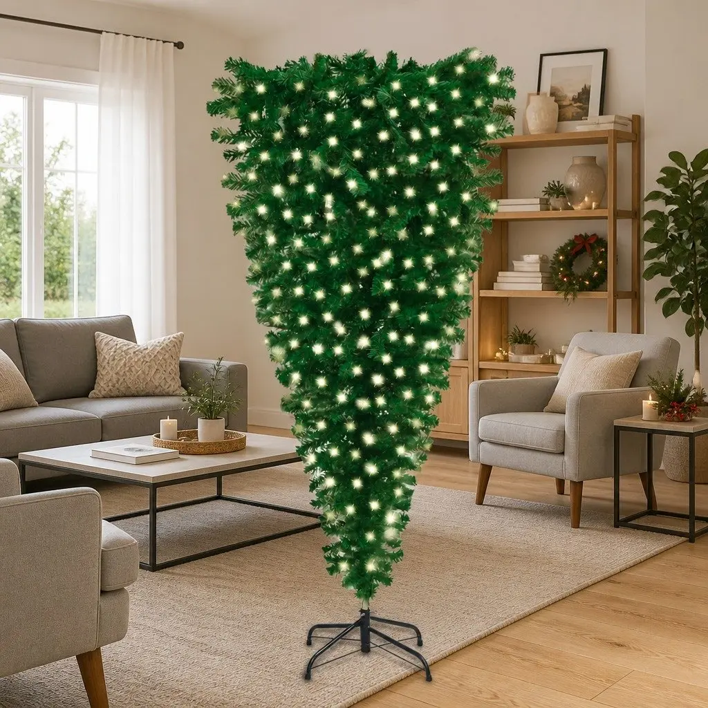 Upside-Down Artificial Christmas Tree Holiday Decoration Green 210cm