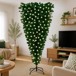 240cm Green Pre-lit Upside-Down Artificial Christmas Tree