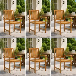 6 Outdoor Chairs in Solid Acacia Wood, Brown Finish