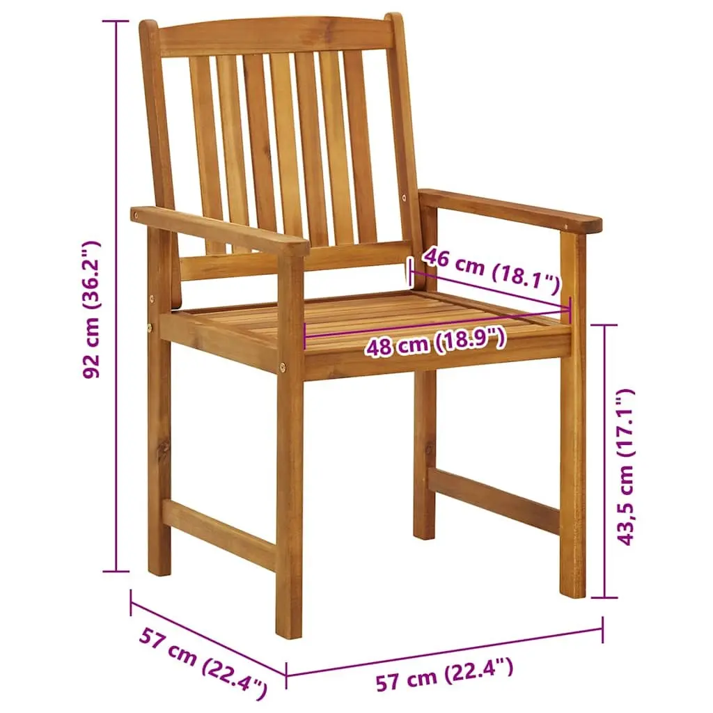 6 Outdoor Chairs in Solid Acacia Wood, Brown Finish
