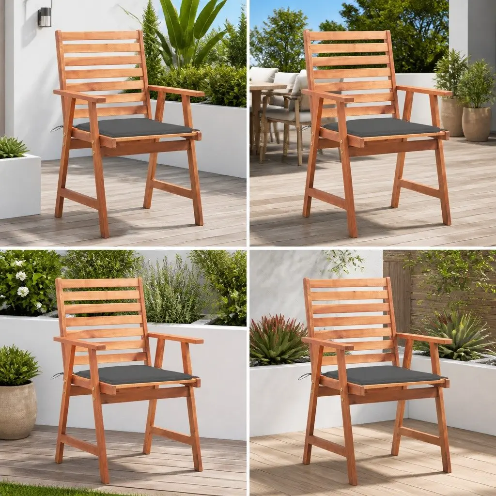 Outdoor Dining Chairs Set 4 Piece Garden Patio Solid Acacia Wood with Cushions
