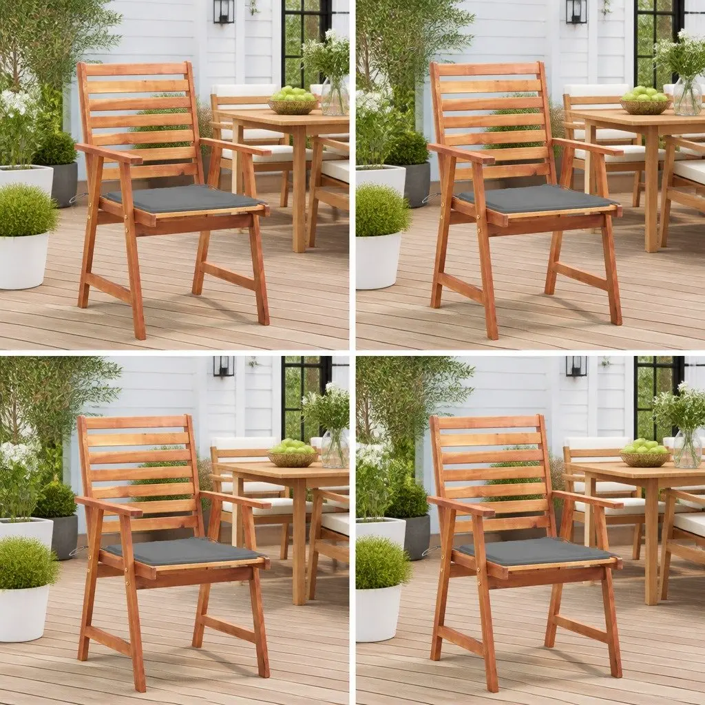 Outdoor Dining Chairs Set 4 pcs with Cushions Solid Wood Garden Seating Grey