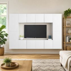 8 Piece Wall Mounted White TV Cabinet Set Specifications