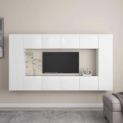8-Piece Wall-Mounted White TV Cabinet Set Specifications
