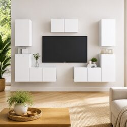 Factual 7-Piece White Wall-Mounted TV Storage Unit